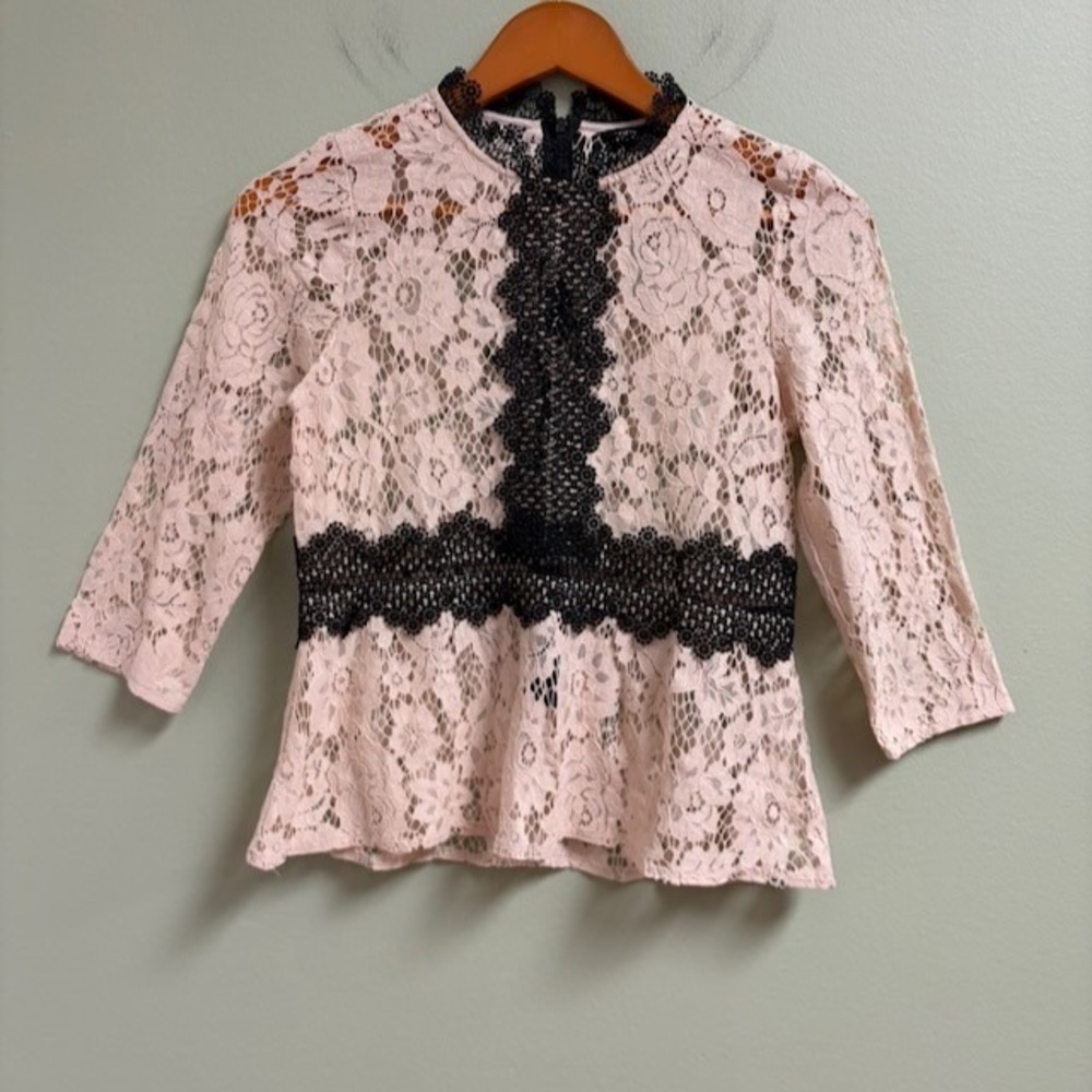ZARA Womens Sheer Lace Top Size XS Coquette Victorian Regency Fairy Feminine
